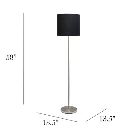 Simple Designs Brushed NIckel Drum Shade Floor Lamp, Black LF2004-BLK
